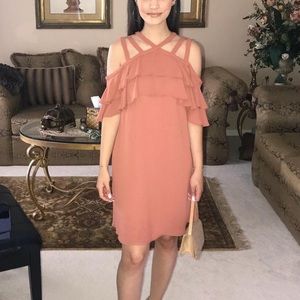 Bcbgmaxazria mini cocktail dress. Cute cut out and ruffles at the top